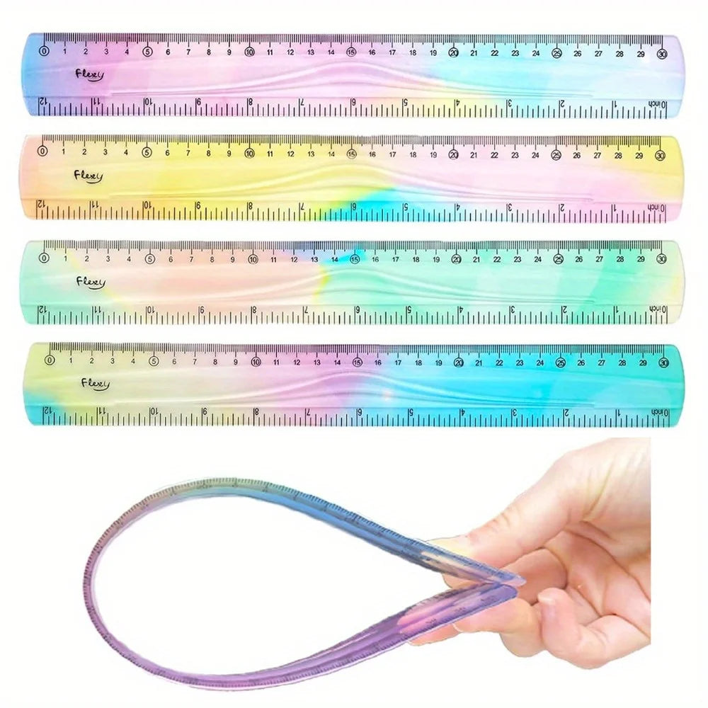 Flexible Colorful Ruler Tape Measure Bendable Soft Plastic Shatterproof Straight Edge Ruler For Classroom School Office Supplier