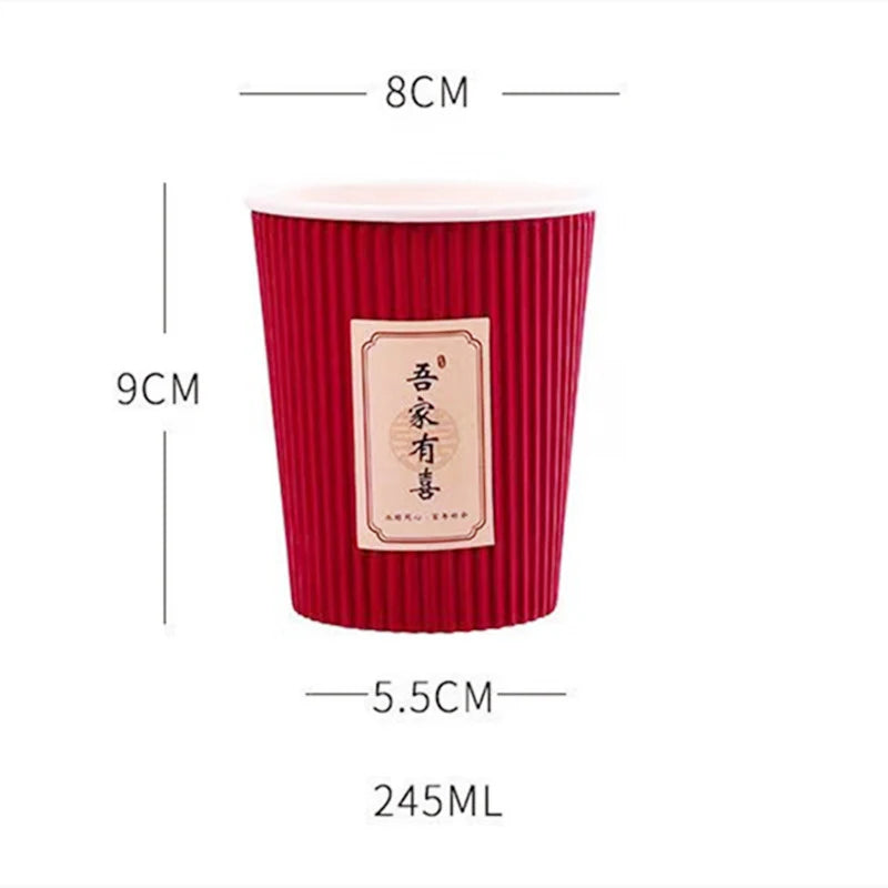 20Pcs/set Chinese Style Cups Wedding Supplies Three-Layer Thickening Disposable Wedding Decoration Red Cups for Party Supplies