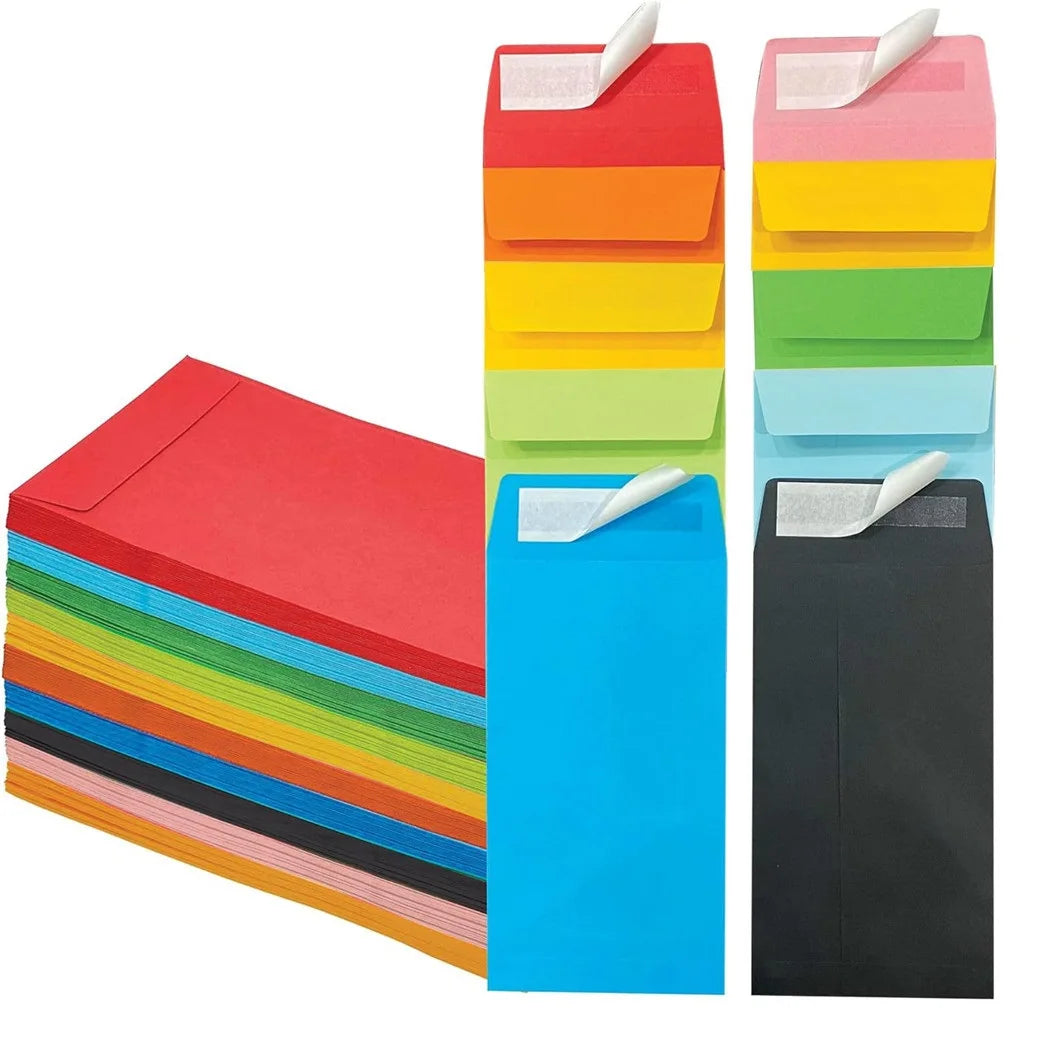 100pcs Mix Colors Paper Money Envelopes Self-Adhesive Gift Greeting Card Packaging Envelopes Blank Small Cash Deposit Envelope