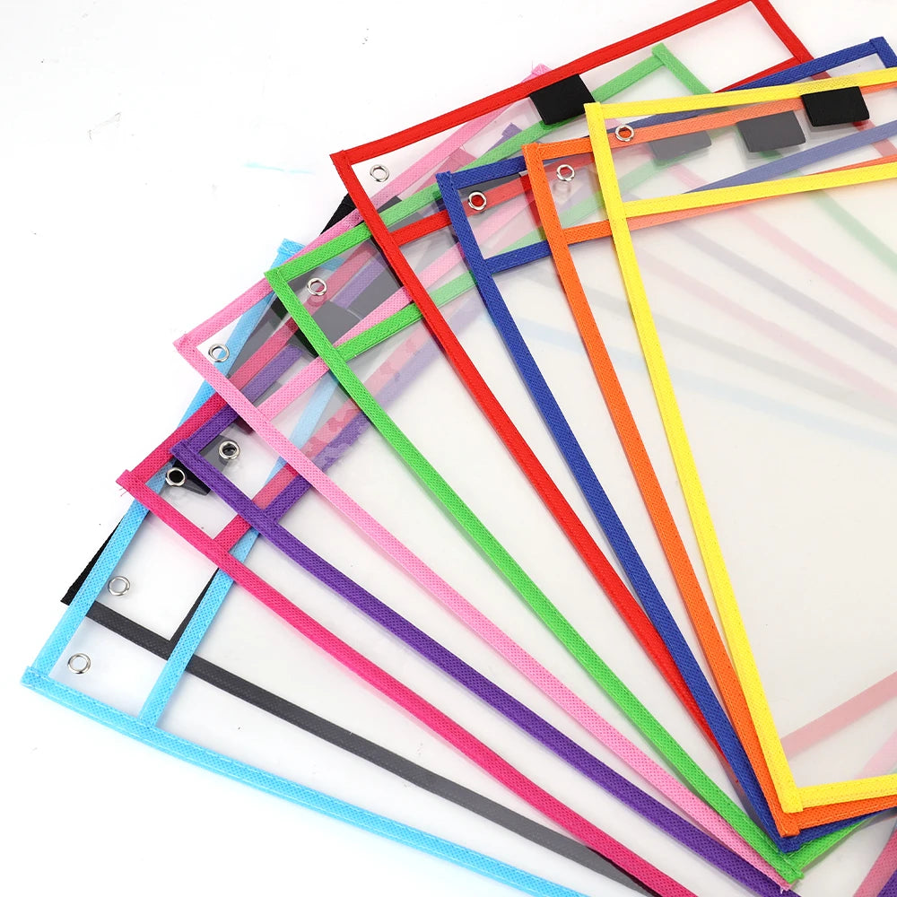 Reusable File Dry Erasable Pockets with Erasable Pen Kids Transparent  Pocket A4 Letter Hanging PET File for Teaching Supplies