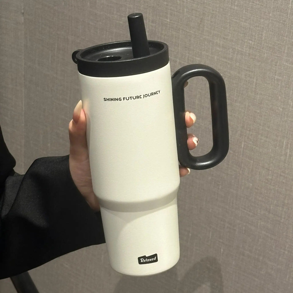 720ML Stainless Steel Thermos Cup with Straw & Handle Ice Coffee Drink Vacuum Insulated Cup Car Travel Outdoor Water Bottle