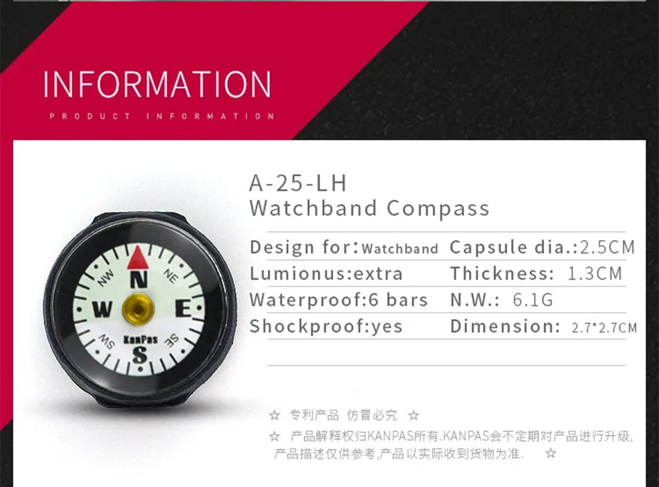KANPAS Watch Band Compass Wrist Strap Compass Waterproof Mini Luminous  Magnetic for Outdoor,Camping,Hicking,Survival