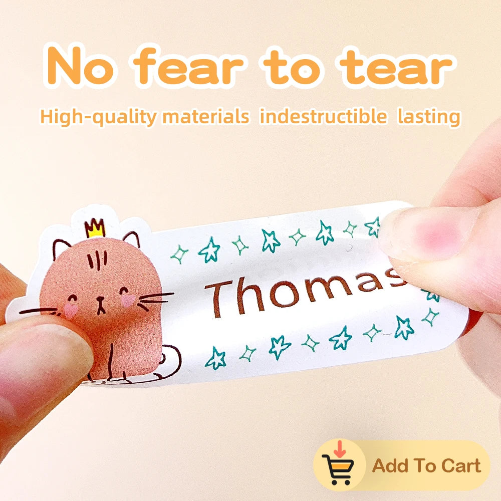 Custom Name Sticker for Kids School Clothes Waterproof Iron on Clothing Tags Transparent Label Personalized Child Washi Stickers