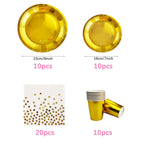 Gold Party Disposable Tableware Set Paper Plates Cups Napkins for Birthday Wedding Bachelorette Party Decoration Baby Shower