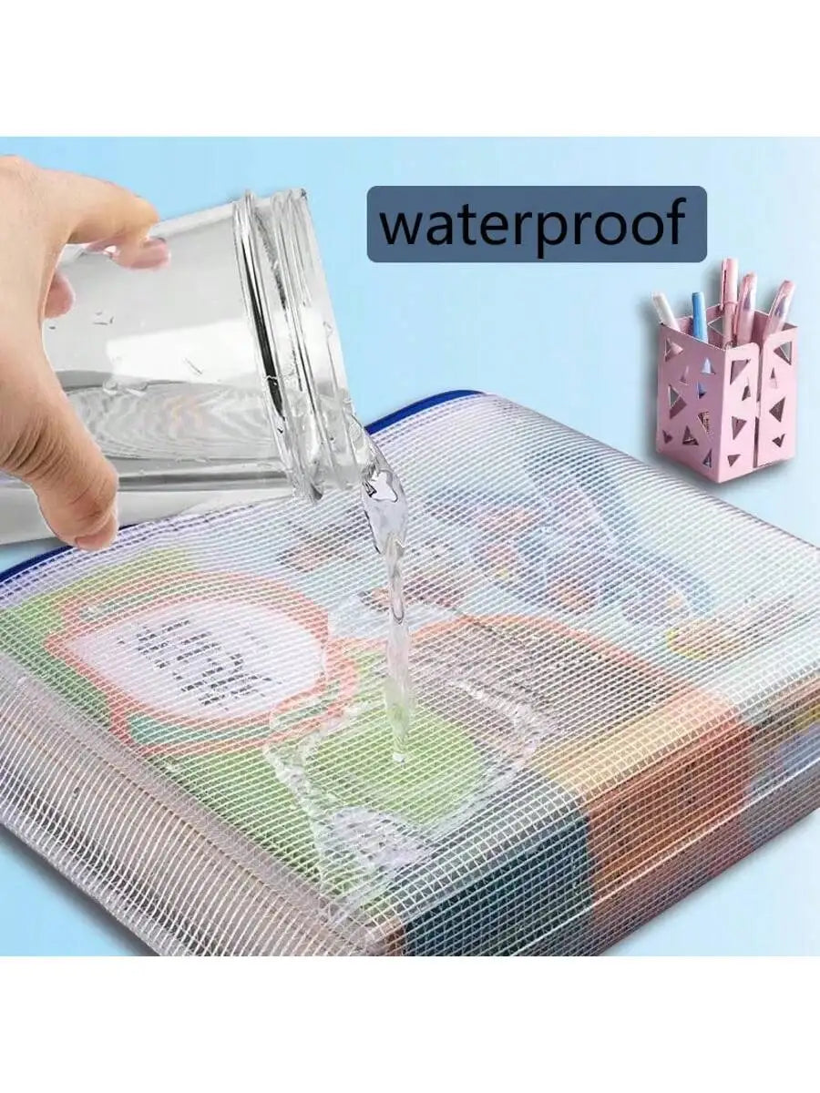 Large Capacity Waterproof A4 File Bag Zipper Document Storage Bag for Desktop Game School Textbook Suitable Office Supplies