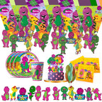 Dinosaur Barney Party Supplies Decorations Kids Birthday Disposable Tableware Tablecloth Cups Plate Party Theme Favors