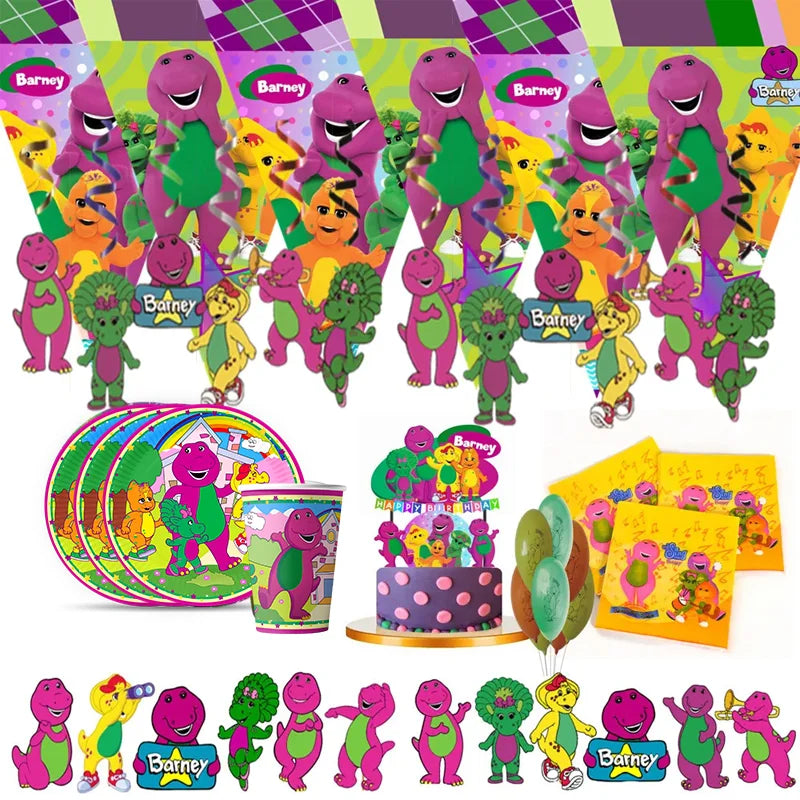 Dinosaur Barney Party Supplies Decorations Kids Birthday Disposable Tableware Tablecloth Cups Plate Party Theme Favors