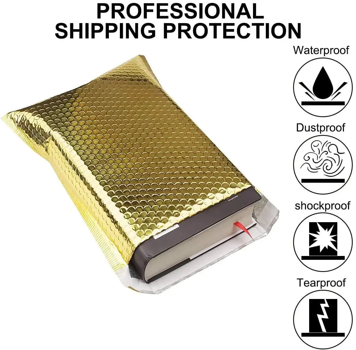 50 Pcs Golden Bubble Mailers Pink Poly Bubble Mailer Self Seal Padded Envelopes Gift Bags Laser Packaging Envelope Bags for Book