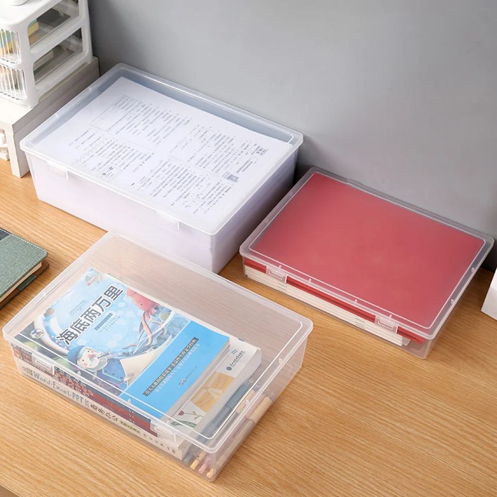 Plastic Clear Square Shape Storage Box Organizer Box Large Capacity Transparent Document Organizer Desktop Document Storage Case