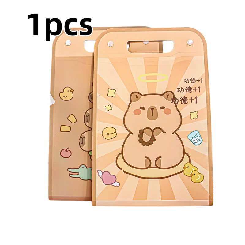 Vertical Accordion File Folder with Capybara Cartoon Print, Large Capacity for Test Papers, Student Tote Bag with Handle