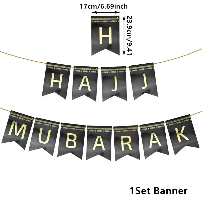 Black Gold Hajj Mubarak Disposable Paper Plates Cups Napkins Banner Balloons Home 2026 Eid Mubarak Islamic Muslim Party Supplies