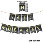 Black Gold Hajj Mubarak Disposable Paper Plates Cups Napkins Banner Balloons Home 2026 Eid Mubarak Islamic Muslim Party Supplies