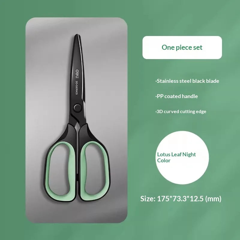 Deli Stainless Steel Scissors 3D Curved Knife Black Blade Home Office Hand Craft Anti-stick Shear Scissor School Stationery