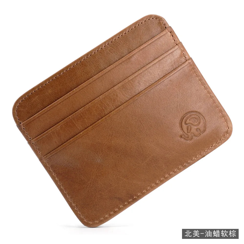 New Thin Genuine Leather Mini Wallet Slim Bank Credit Card Holder Men's Business Small ID Case for Man Purse 6 Slots Cardholder