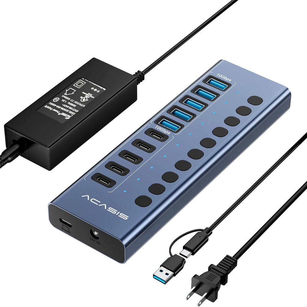 Acasis 16/10/7 Port USB Hub 10Gbps Individual Switch Charging Data Transfer for PC Laptop Workstation Multi Device Expansion