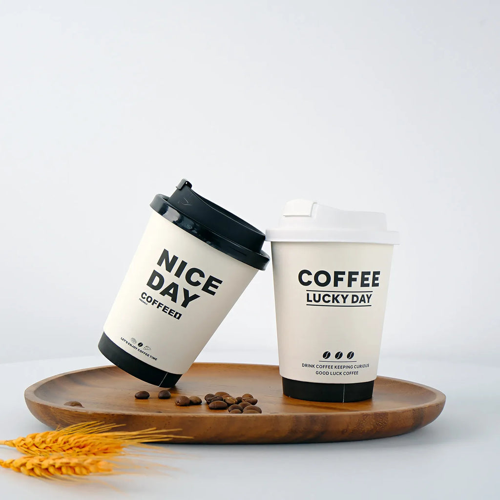 50pcs Thick Double-layer Coffee Paper Cup Disposable 90mm Caliber Hot Drink Leak Proof with Lid Shop Takeaway Paper Cups