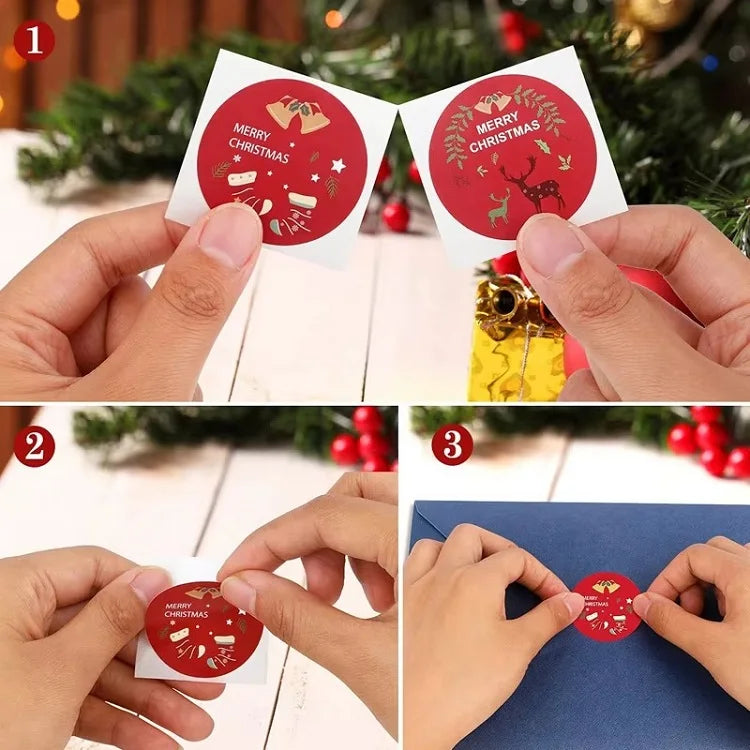100-500PCS Merry Christmas Stickers Small Stickers for Rolling Sticker Pack Roll Packing Labels