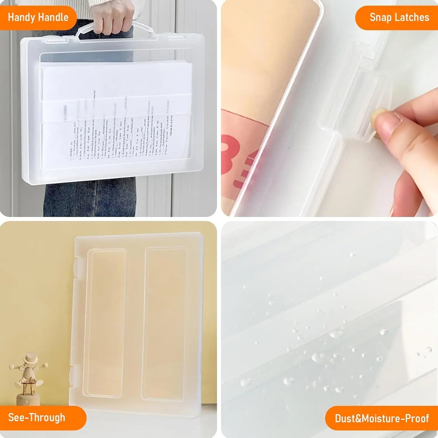Portable Project Box with Handle – Transparent File Storage Container (8.5 x 11 Inches / A4 Size) – Scrapbooking Organizer
