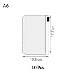10Pcs A5 A6 A7 Binder Pockets Waterproof Zipper Pouch for 6 Ring Notebook Binder Clear Document Filing Bag Leaf Organizer Folder