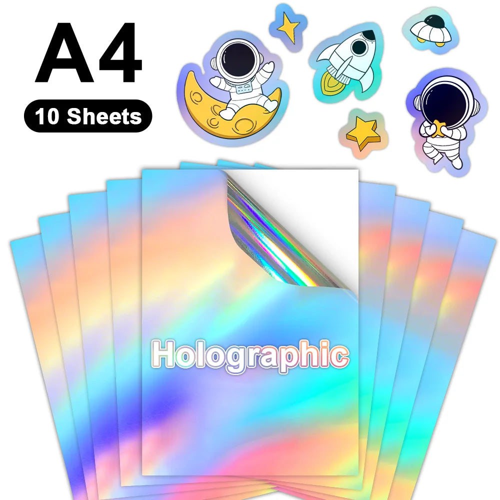 100% Transparent Printable Vinyl Sticker Paper Self-adhesive 10 Sheets A4 Glossy White Copy Paper DIY Labels for Inkjet Printer