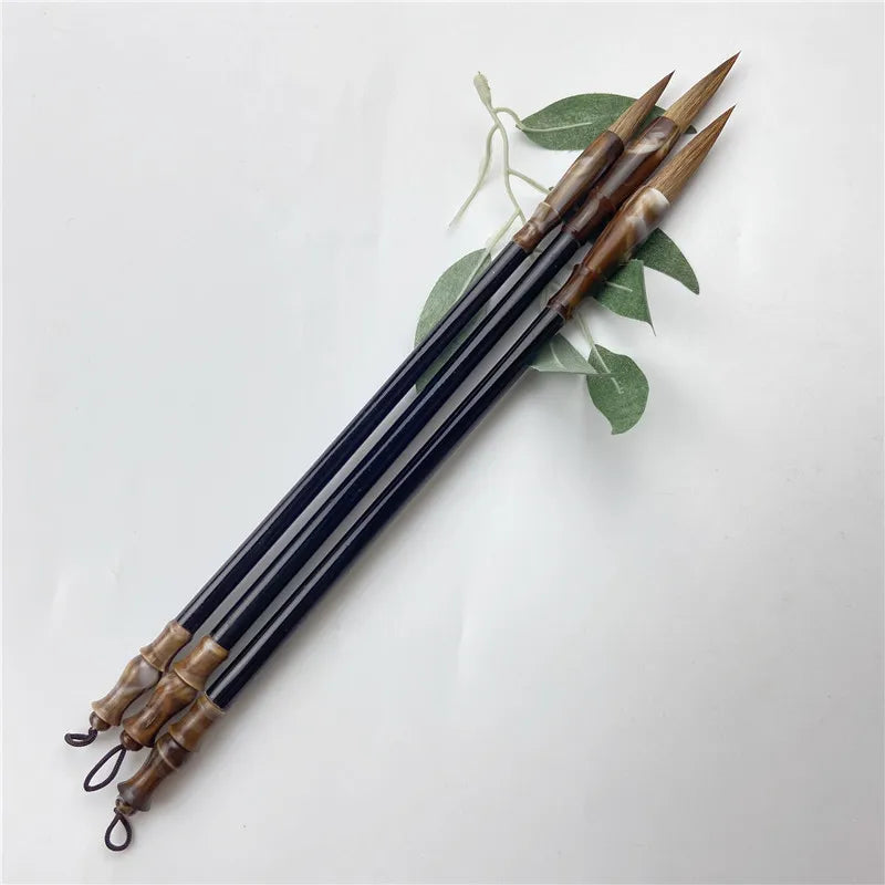 6pcs Wooden Calligraphy Brush Pen Set Different Models Chinese Painting Brush Pen Wool Weasel Hair Regular Script Writing Brush