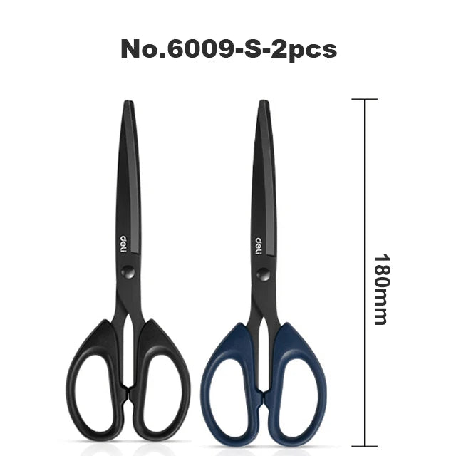 1/2pcs Deli Black Blade Scissors Stationery 180mm 7 Inch Stainless Steel Anti-Rust Sharp Office Home School Craft Cutting Tool