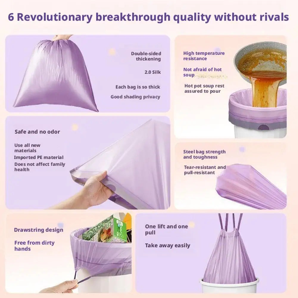 100PCS/Roll Drawstring Trash Bags Tear-Free,Leakproof,Heavy Duty,Strong Garbage Can Liners for Home Household Use