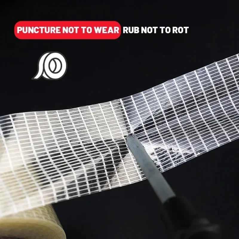 20M/Roll Adhesive Fiberglass Mesh Tape Transparent Waterproof Single Side Grid Tapes Heavy Duty Strapping Packing Fixed Tape