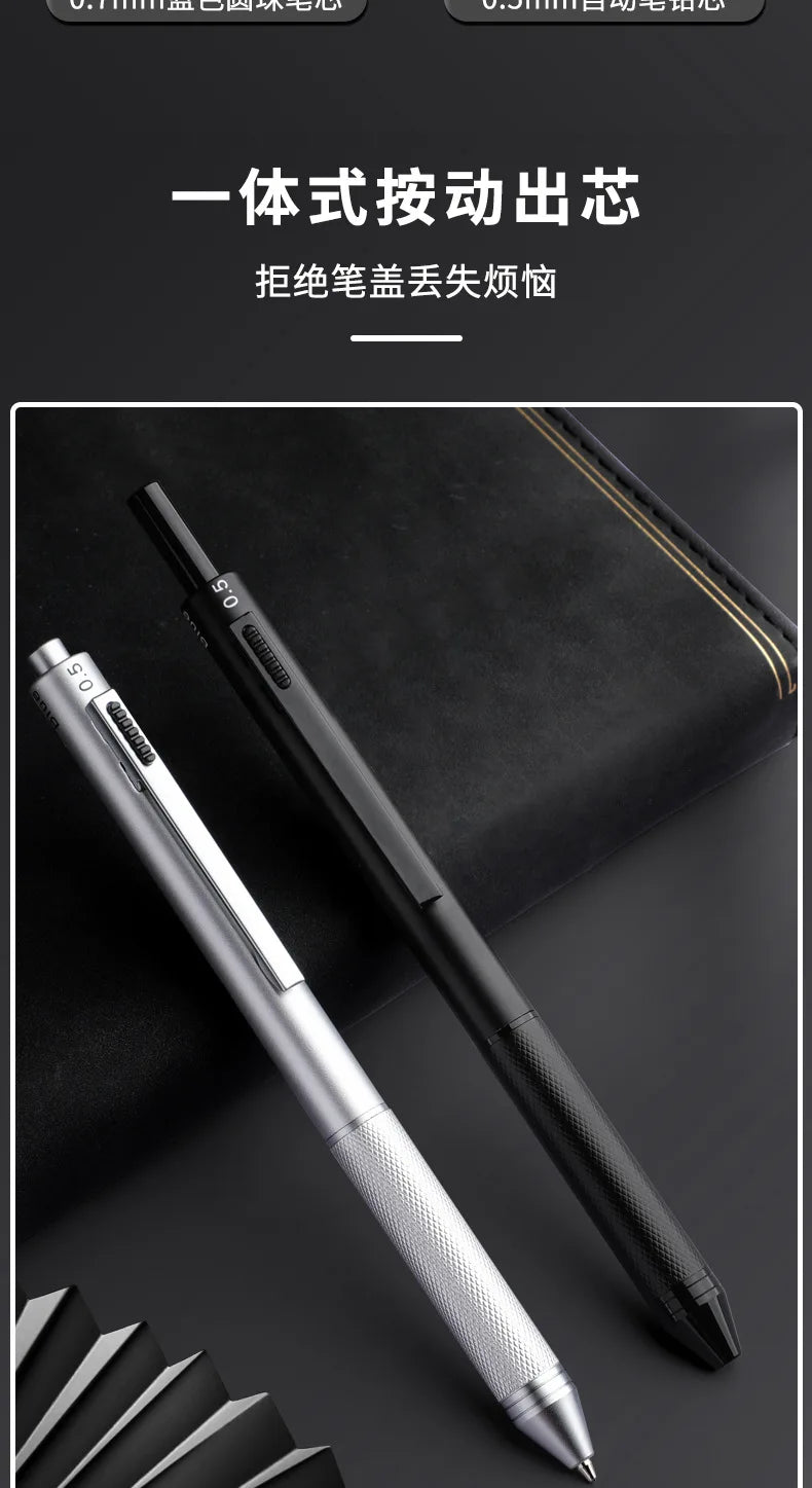 Multifunctional 4-color-in-one gravity-sensing pen metal ballpoint pen/Mechanical Pencil,Black/Red/Blue Ink Oil Signing canetas