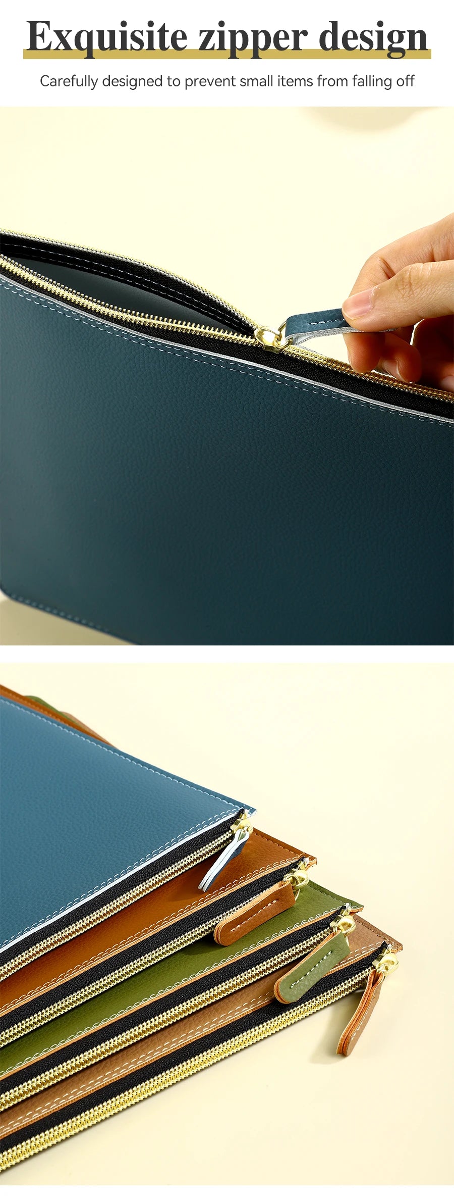Leather Business A4 File Folder Zipper Document Bag Contract File Organizer Briefcase Portfolio,Bag For Contract/Invoice Storage