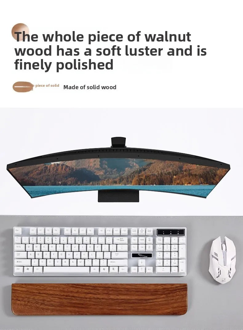 Solid Wood Keyboard Wrist Rest for 87 Key Mechanical Keyboard, Ergonomic Wooden Palm Rest with Non Slip Base