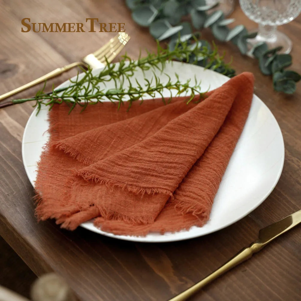12pcs Retro Napkins 42x42cm Rustic Table Decoration Cotton Gauze Hanky Tea Towel Dining Place Mats Wedding Party Supply