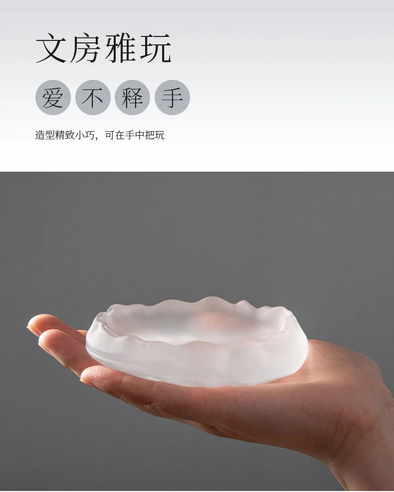 Frosted Glass Ink Dish Ink Stone Brush Rest Multi-purpose Ink Plate for Calligraphy Painting Art Decor Gift