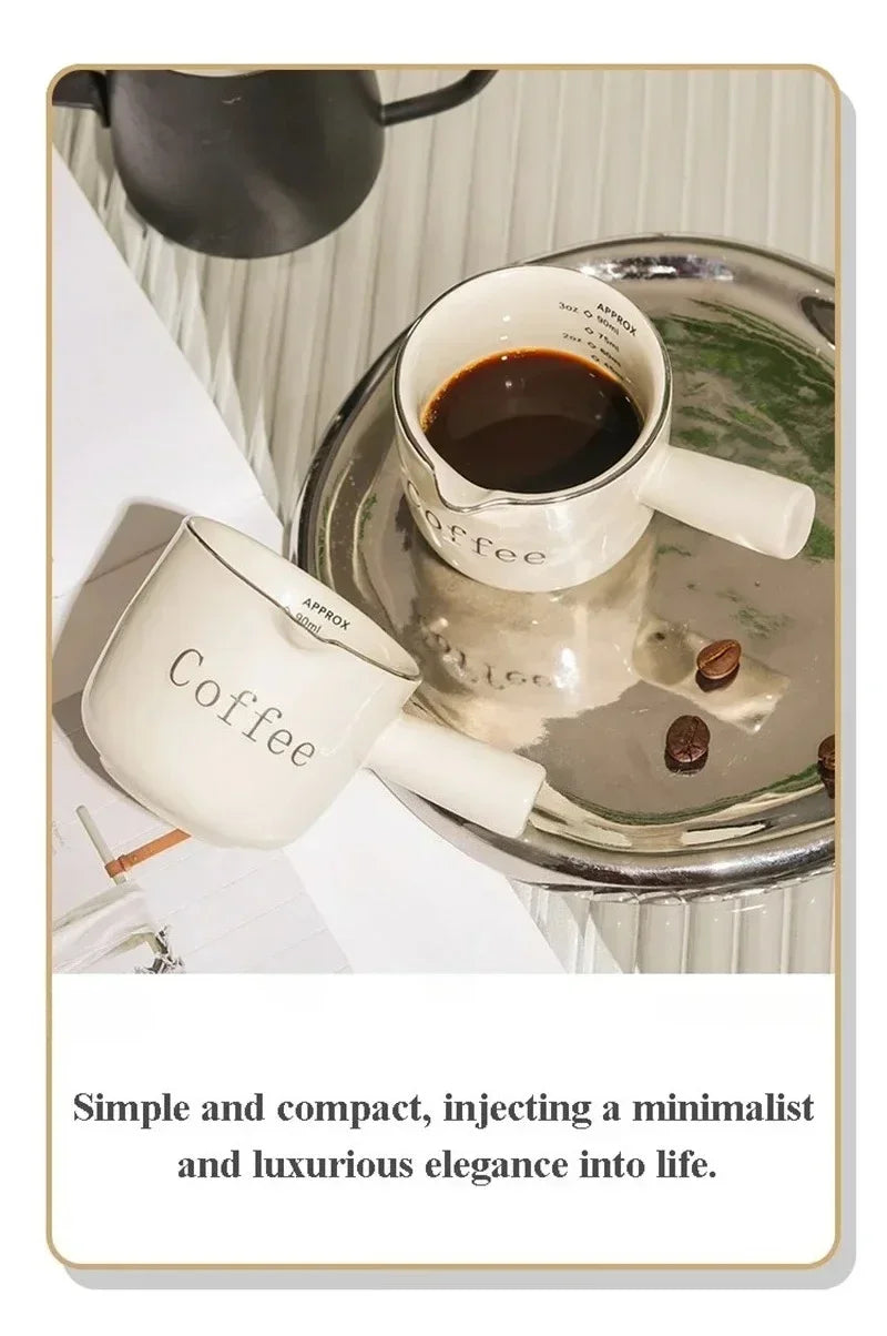 Espresso Coffee Ceramic Small Milk Cup Wth Scale Coffee Measuring Cup Extraction Cup With V-Shaped Mouth Pitcher