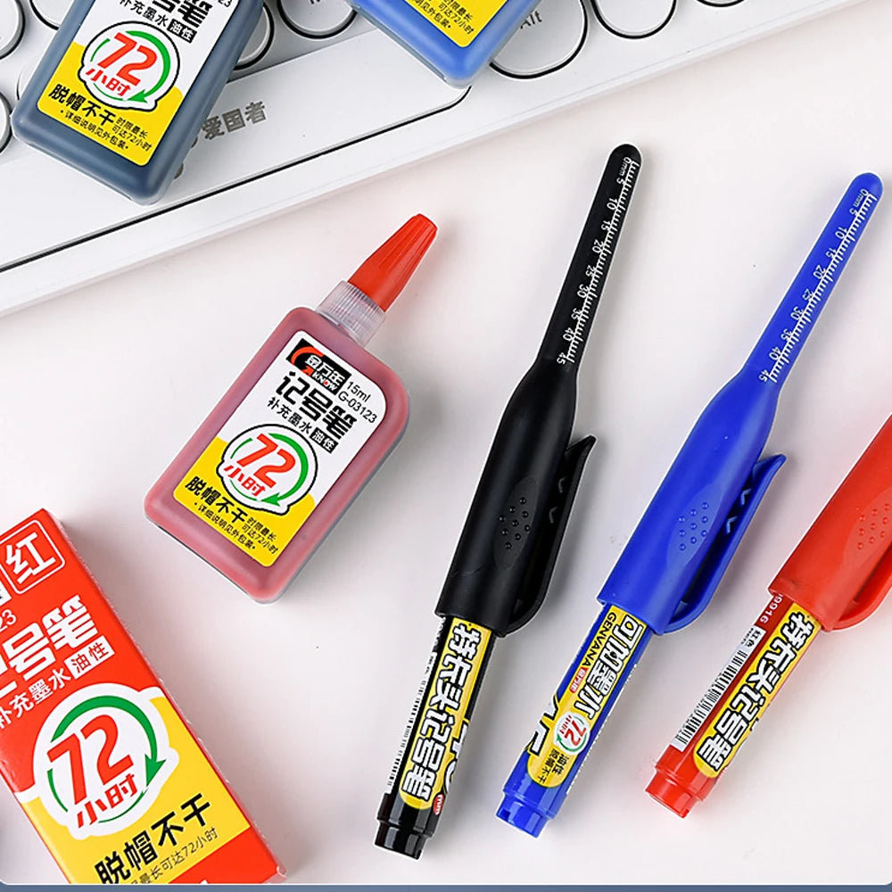 Lot 45mm Waterproof Long Head Nib Deep Hole Markers Pen Tile Carpenter Pen Multi-purpose for Woodworking Black/Blue/Red Ink