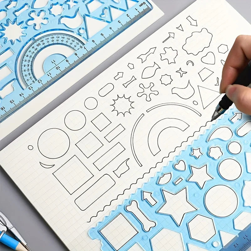 2pcs/set Multifunctional Geometric Ruler for Drawing and Crafting - Flower, Semicircle, and Geometric Patterns - Fun