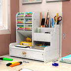 Mark Pen Pencil Holder Wooden Desk Organizers Shelves Accessories Desktop Stationery Organizer Bookshelf Home Office Storage Box