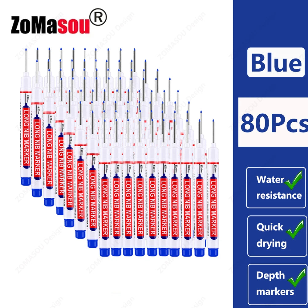 1-100Pcs 2cm Waterproof Long Head Markers Deep Hole Marker Pen for Metal Carpenter Red/Black/Blue/Green Ink Woodworking Tools