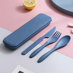 3In1 Wheat Straw Dinnerware Set Portable Reusable Cutlery Sets Knife Fork Spoon Chopsticks Travel Utensil Box Camping Tableware