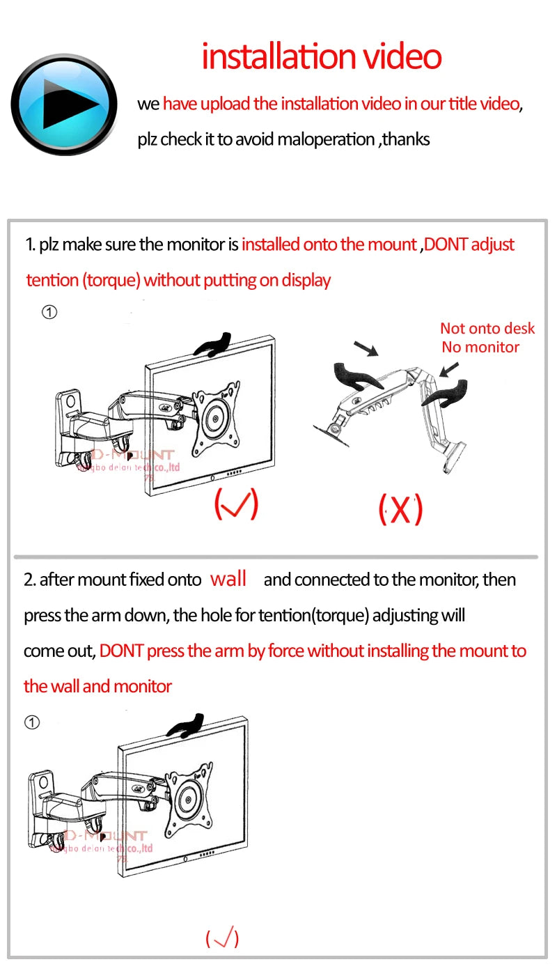 NB F150 F15T 3-12kg 100x100 Gas Spring Dual Arm Laptop Wall Mounted Bracket 13'-27' Notebook Holder Stand Aluminum Retractable