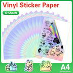 10 Sheets Printable Vinyl Sticker Paper Self-adhesive A4 Copy Paper DIY Holographic Transparent White Labels for Inkjet Printer