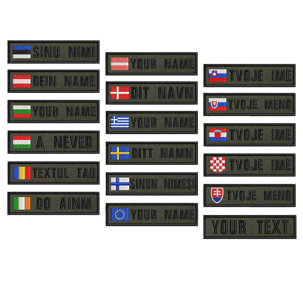 1PC 10cmX2.5cm Custom Name Flag Patch Stripes Badge Iron On Or Hook Loop Estonia Austria Bulgaria Hungary Romanian Ireland green