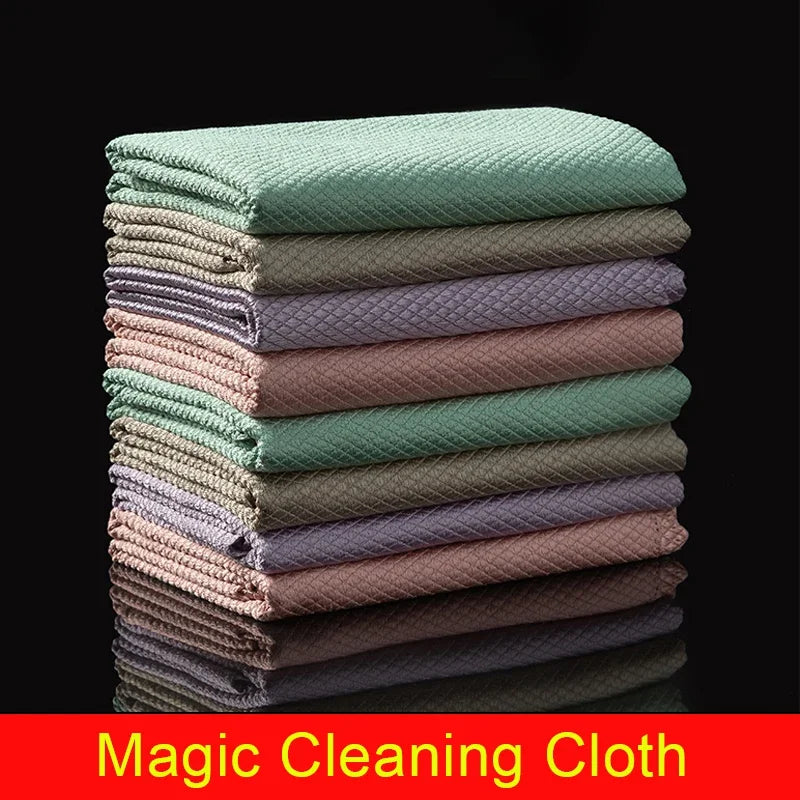 1-10pcs Microfiber Glass Cleaning Cloth Rag Lint-Free For Windows Car Kitchen Mirror No Trace Reusable Fish Scale Rag Polishing