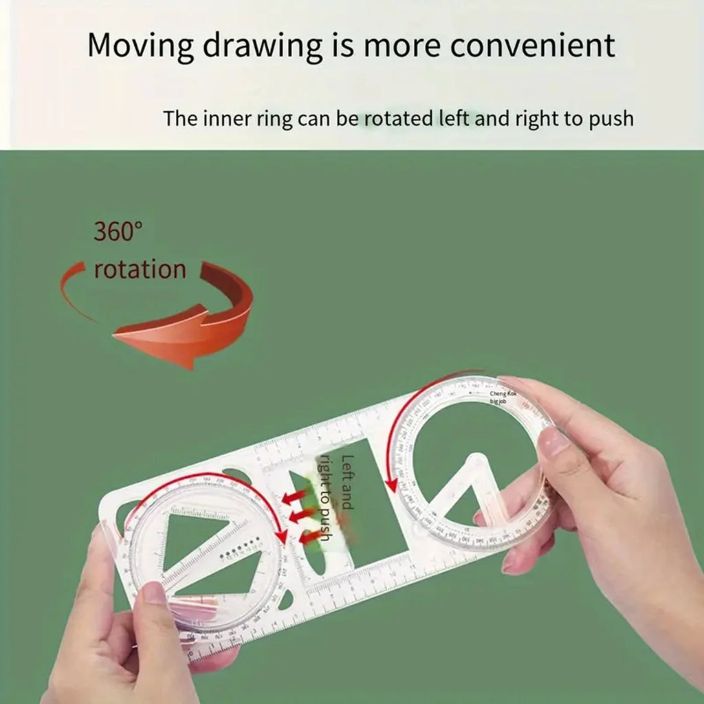 A Set of 3-Piece Multi-Functional Geometric Painting Ruler, Various Graphic Painting Rotating Ruler, Plastic Material Drawing Tool, Flat Graphic Painting Square Ruler, Student Office Special Ruler