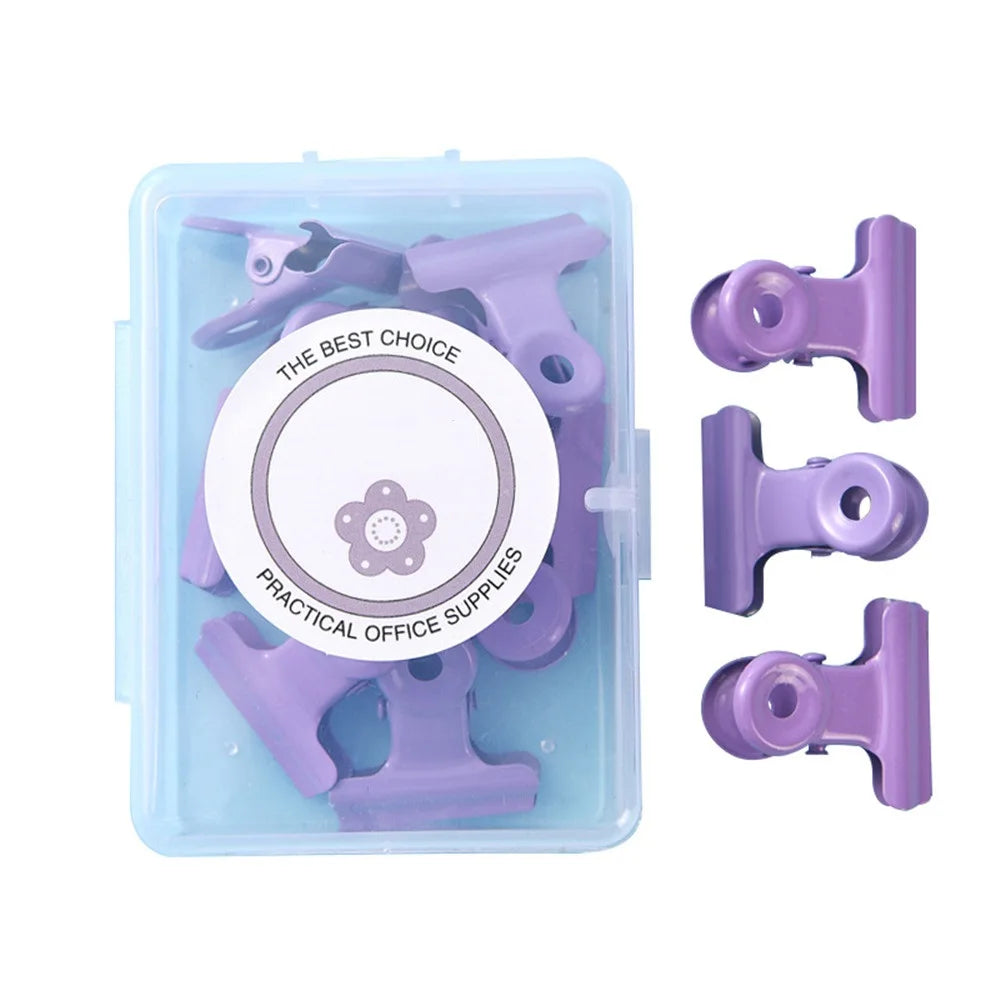 8pcs in Box Pink Metal Paper Clip Small Foldback Metal Binder Clips Purple Grip Clamps Document Office School Stationery Clip