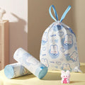 1 roll 100pcs blue rabbit garbage bag Portable Printed Thickened Garbage Bags, Stylish Blue Heart & Rabbit Drawstring Trash Bags