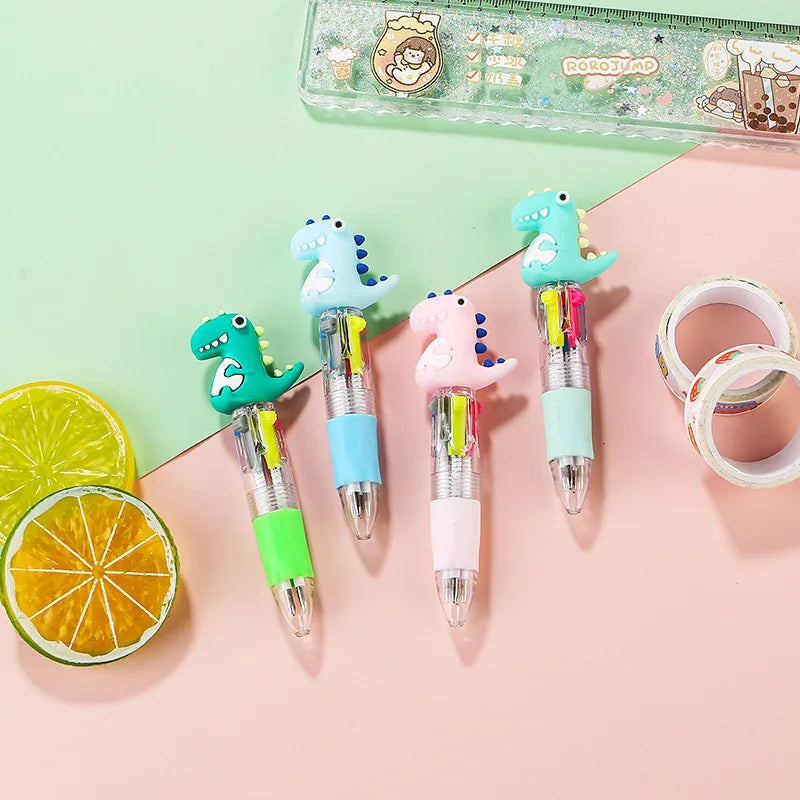10Pcs/Lot Cute Cartoon Dinosaur Mini 4 Color Ballpoint Pen Kawaii Four Colors Pens School Office Supplies Kids Stationery Gifts