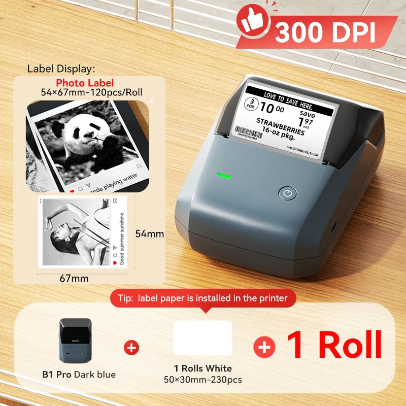 Niimbot B1 Pro Label Printer 300 DPI High-definition Red Black Color Printing Self-adhesive Photo Printing for Business Home