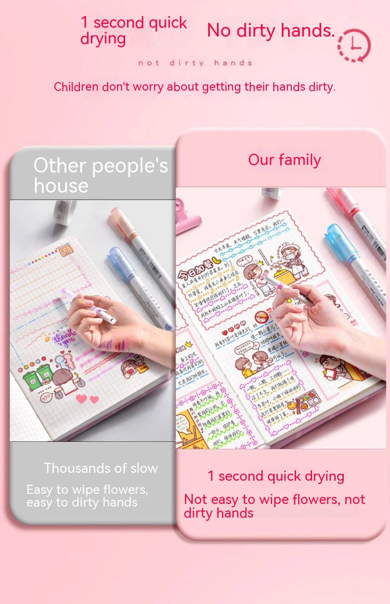 Kawaii Flowers Line Shaped Highlighter Pens, Roller Tip, Curve Liner, Marker for Writing, Journaling,Drawing Stationery, 6Pc Set