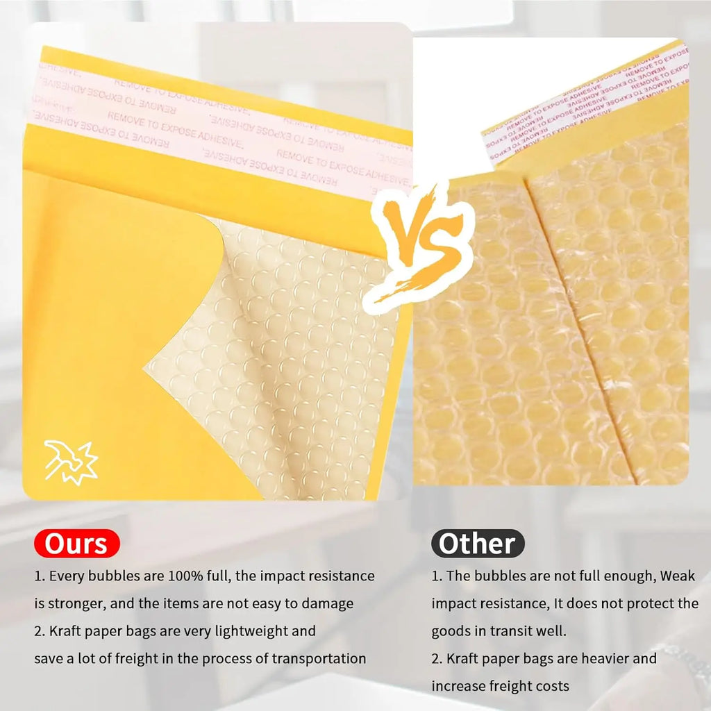 Kraft Bubble Mailers Yellow Padded Packaging Bags Mailing Packages Self-Seal Mail Shipping Bags Envelope Pouch Storage Organizer